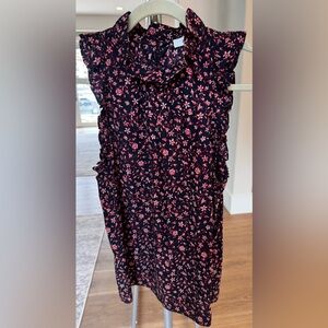 Frame Denim Flounce Sleeveless Top - Navy and Pink, Size Small